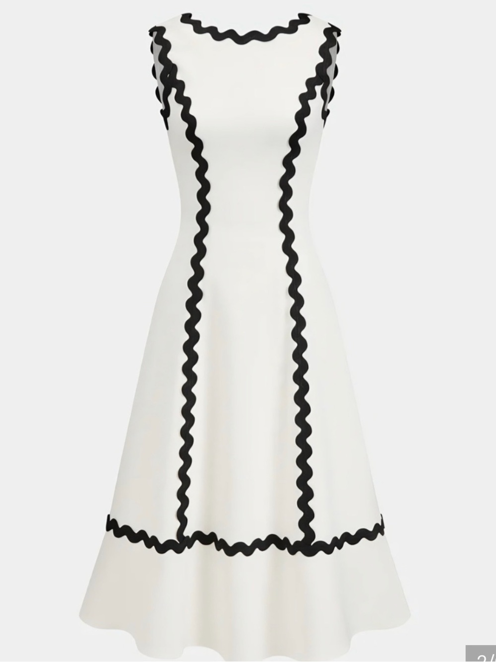Commense White Midi Dress with Black Scallop Trim - Picture 3 of 7